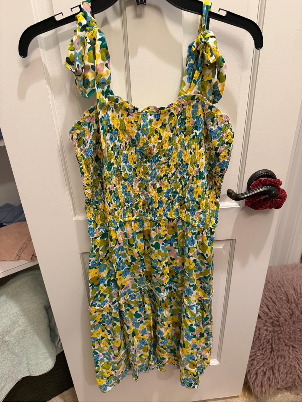 Floral Tie-Shoulder Sundress in Yellow & Blue